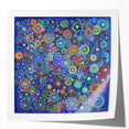 Abstract art print showcasing vibrant strokes in bold colors, featuring a glossy finish, ideal for modern home decor. Perfectly displayed in a sleek frame, enhancing contemporary aesthetics.