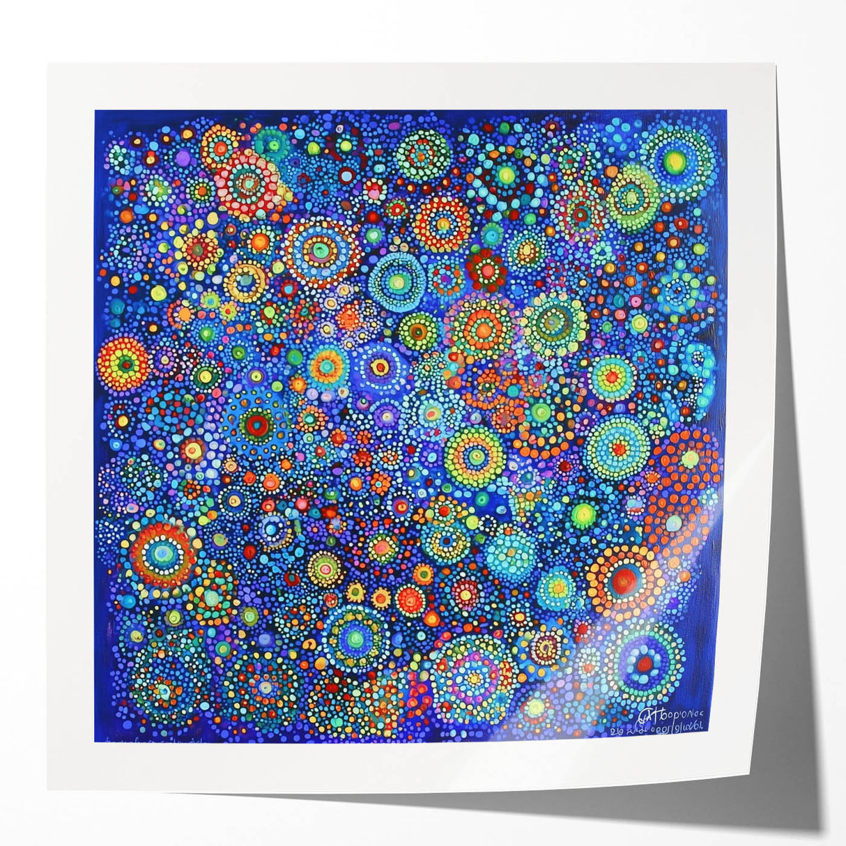 Abstract art print showcasing vibrant strokes in bold colors, featuring a glossy finish, ideal for modern home decor. Perfectly displayed in a sleek frame, enhancing contemporary aesthetics.