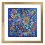 Abstract art frame with gold matting, featuring vibrant strokes in multiple colors, perfect for modern decor. Ideal for enhancing any living space or office.