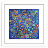 Abstract strokes framed artwork with a white mat, showcasing vibrant colors and intricate brushwork, perfect for modern home decor or gallery display.
