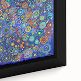 Close-up of an abstract strokes framed canvas artwork showcasing vibrant colors like teal, gold, and coral, perfect for modern home decor.