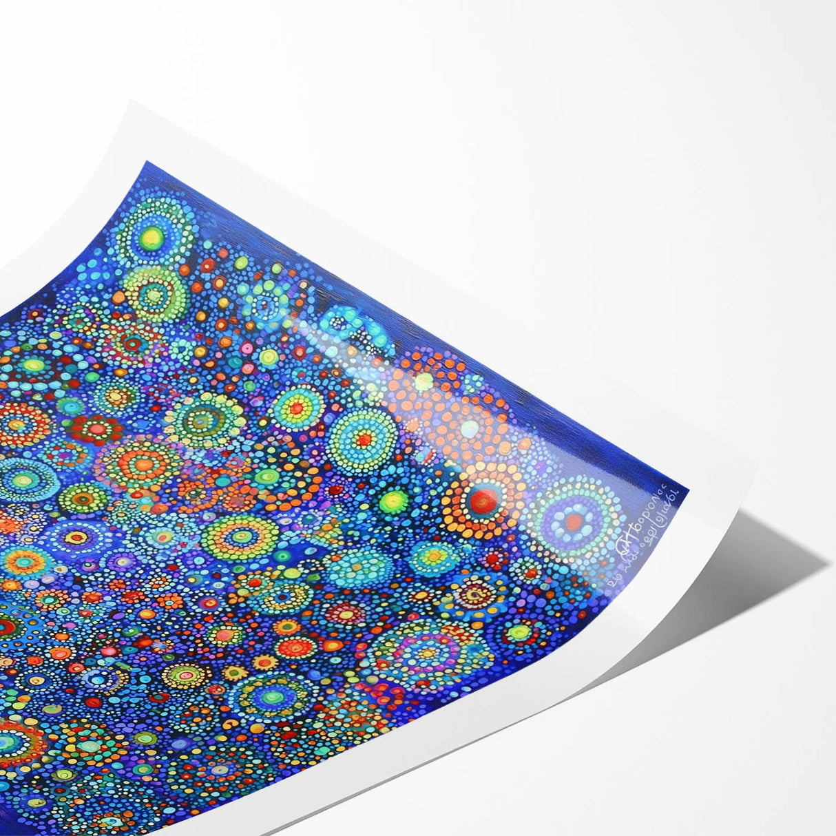 Abstract strokes canvas print showcasing vibrant colors of blue, pink, and gold, ideal for modern home decor, rolled for easy shipping and display.