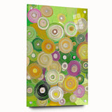 Abstract acrylic artwork showcasing vibrant strokes in bold colors, displayed from a side view with decorative pins, perfect for modern home decor.