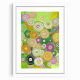 Abstract strokes frame with a white mat, showcasing a modern art design combining vibrant colors like blue, pink, and yellow, perfect for contemporary decor.