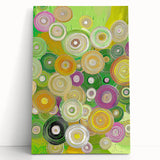 Abstract canvas art showcasing vibrant, multicolored strokes in bold hues of blue, pink, and yellow, designed to enhance modern decor with a contemporary flair.