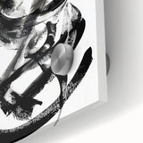 Close-up view of an abstract acrylic glass artwork featuring vibrant strokes in shades of blue, orange, and yellow, showcasing modern artistic design ideal for home decor.