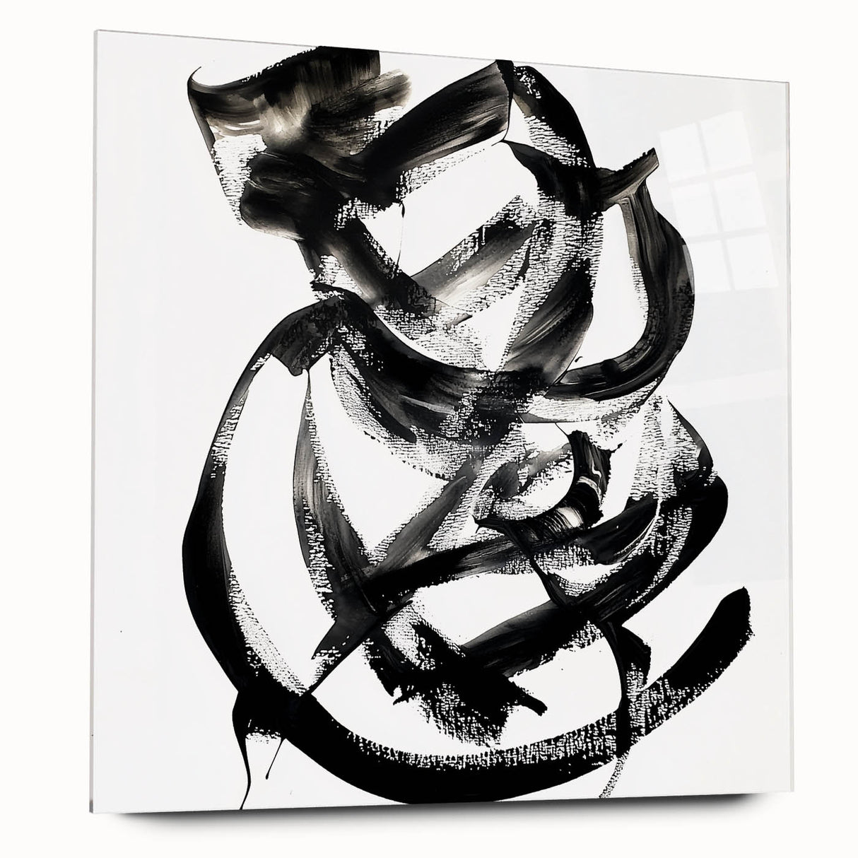 Abstract acrylic artwork showcasing vibrant strokes in bold colors, displayed in a glass frame from a side view. Ideal for modern home decor, this piece adds a contemporary touch to any space.