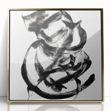 Framed acrylic art piece showcasing abstract gold strokes on a sleek white background, perfect for modern decor and enhancing interior spaces with elegance.
