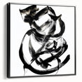 Framed abstract canvas art showcasing dynamic black strokes on a white background, designed to enhance modern interiors and add artistic flair.