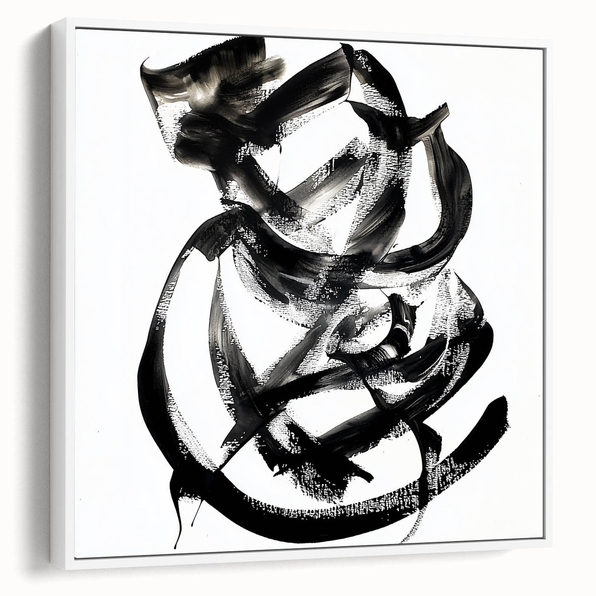 Framed abstract strokes canvas artwork in white, showcasing fluid brushwork and soft color transitions, ideal for modern home decor. Perfect for adding elegance to living spaces.