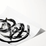 Abstract wall art print showcasing vibrant, swirling strokes in shades of blue, orange, and yellow, perfect for modern home decor and artistic expression.