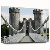 Acrylic glass artwork showcasing a detailed landscape of a castle, viewed from the side. The vibrant colors and intricate designs highlight the artistic craftsmanship, perfect for home decor.