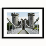 Framed landscape artwork depicting a serene castle scene with a black mat border, perfect for home decor or office settings, showcasing elegance and tranquility.