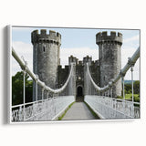 Framed canvas artwork depicting a stunning landscape with a castle, showcasing vivid colors and intricate details, perfect for home decor enthusiasts.