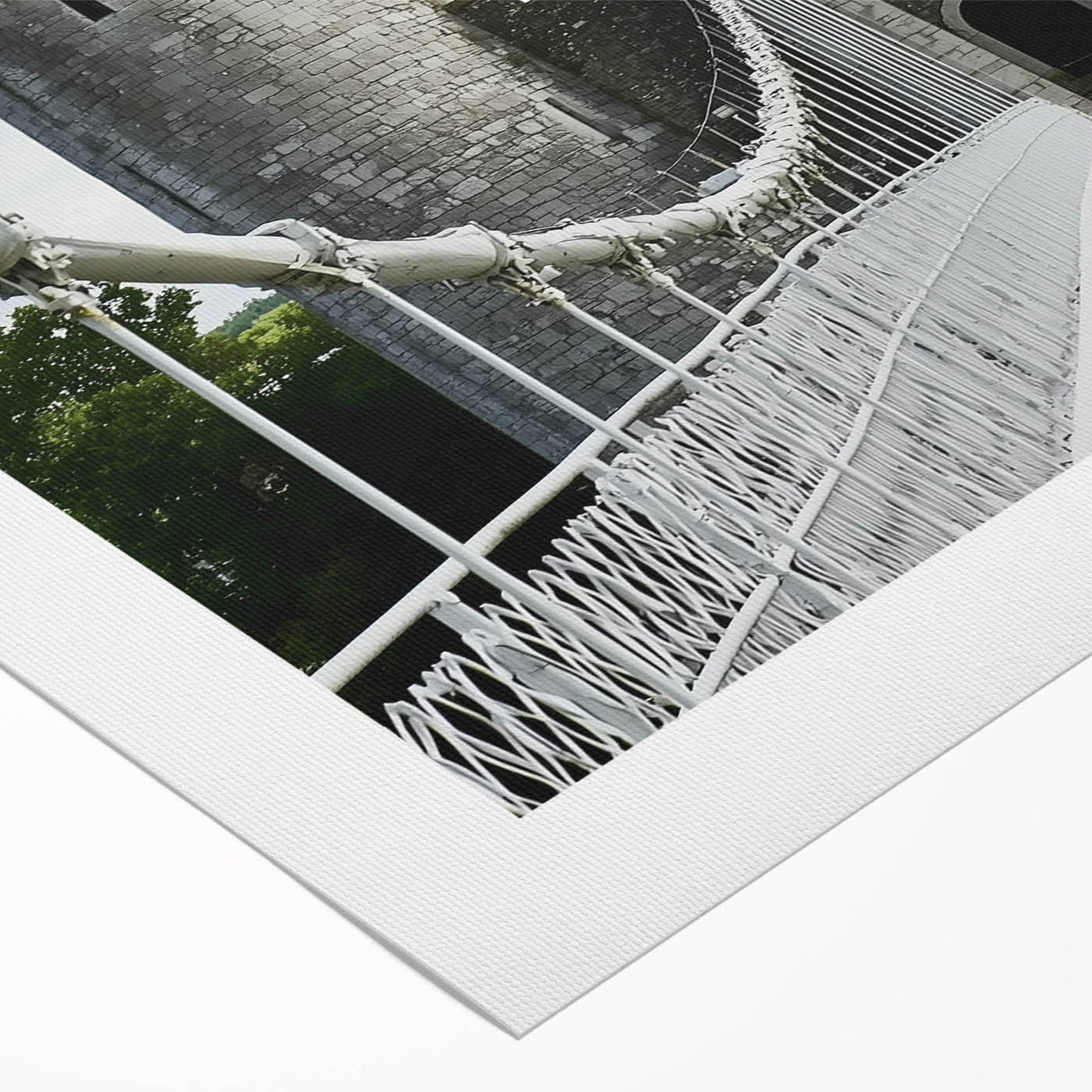 Rolled canvas artwork depicting a stunning landscape with a majestic castle surrounded by lush greenery, ideal for home decor. Packaged securely in a protective cardboard tube for safe shipping.