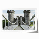 Rolled art print showcasing a picturesque landscape with a majestic castle amidst lush greenery, elegantly packaged in a protective cardboard tube for safe delivery.