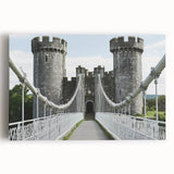 Stretched canvas artwork depicting a stunning landscape with a majestic castle, surrounded by lush greenery and vibrant skies, perfect for home decor.