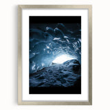Framed silver landscape art print depicting a serene cave scene with a mat border, ideal for home decor and modern interior design. The artwork showcases rich textures and earthy tones, enhancing any living space.