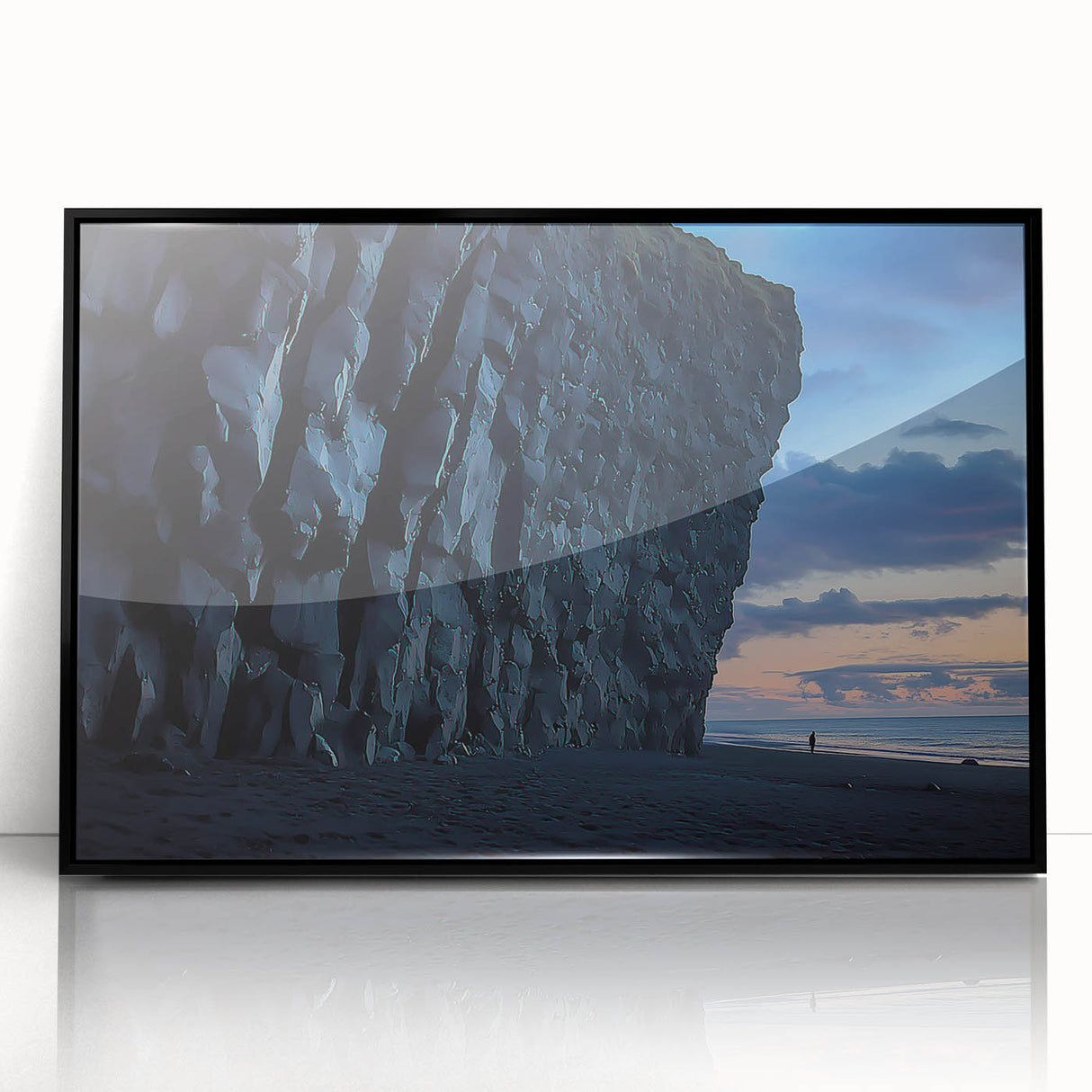 Framed acrylic artwork showcasing a breathtaking landscape of cliffs, featuring rich colors and intricate details, designed to enhance modern home decor.