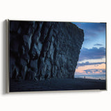 Framed canvas artwork depicting a stunning landscape of cliffs with a silver frame, showcasing intricate details and vibrant colors, perfect for modern home decor.