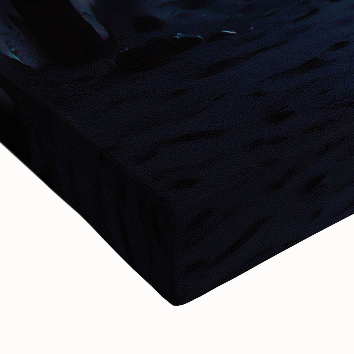 Close-up of a stretched canvas artwork depicting vibrant cliffs and landscapes, showcasing rich colors and intricate textures, perfect for modern home decor.