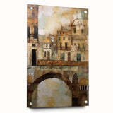 Abstract architectural wall art design displayed in a sleek acrylic glass frame, showcasing geometric shapes and vibrant colors, ideal for modern decor.