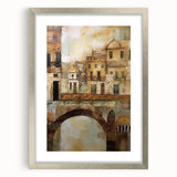 Abstract architecture wall art framed in silver with a mat, showcasing geometric shapes and lines in neutral tones, perfect for modern interior decor.