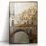 Framed abstract architecture wall art in gold acrylic, showcasing geometric shapes and modern design elements, ideal for contemporary home decor.