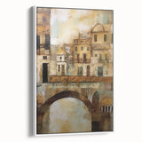 Abstract architectural wall art in a white frame showcasing geometric shapes and lines, perfect for modern home decor. The artwork features a striking blend of monochrome tones and textures, enhancing any living space with a contemporary feel.