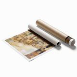 Abstract architectural wall art print showcasing geometric shapes and vibrant colors, rolled for shipping in a protective cardboard tube, perfect for modern decor.