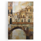 Abstract architecture wall art on stretched canvas, showcasing geometric shapes and muted colors, perfect for modern home decor or office spaces.