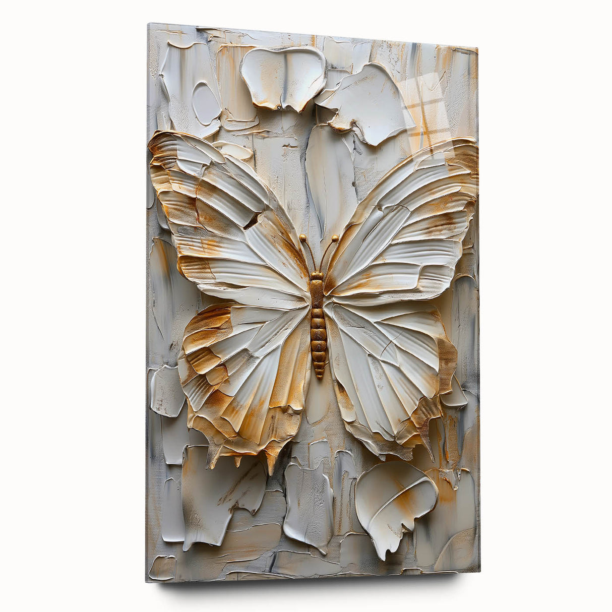 Abstract figurative wall art displayed in a sleek acrylic glass frame, showcasing vibrant colors and dynamic shapes, perfect for modern home decor.