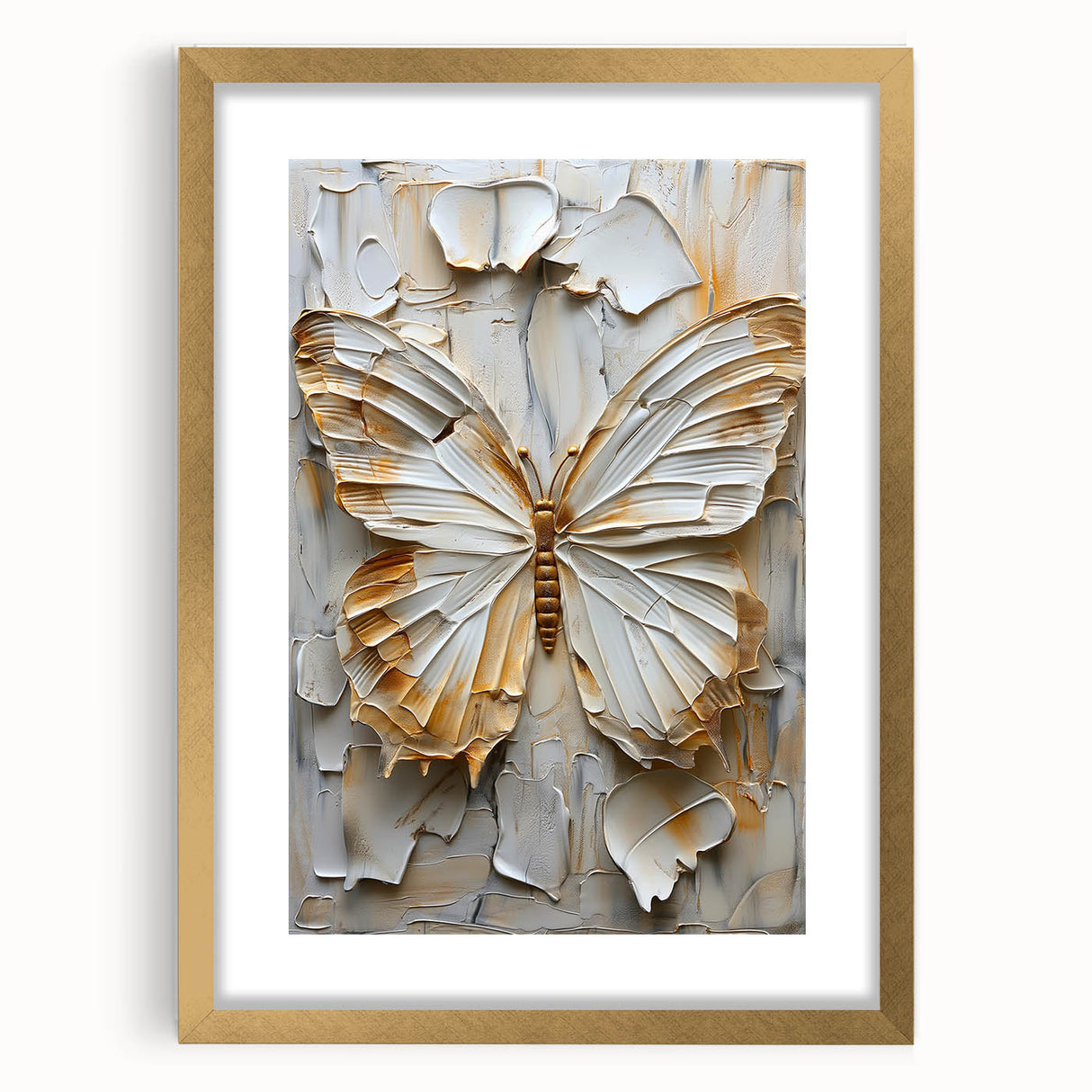 Abstract figurative wall art in a gold frame with a mat, showcasing vibrant colors and modern design, perfect for enhancing contemporary home decor.