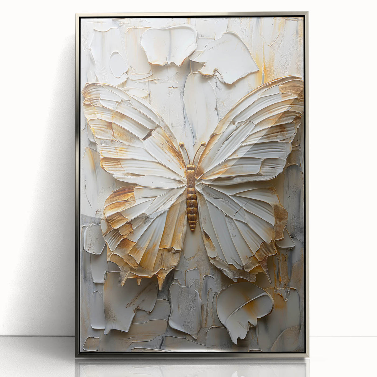 Framed abstract figurative wall art in silver acrylic, showcasing dynamic shapes and vibrant colors that enhance modern decor, perfect for contemporary spaces.