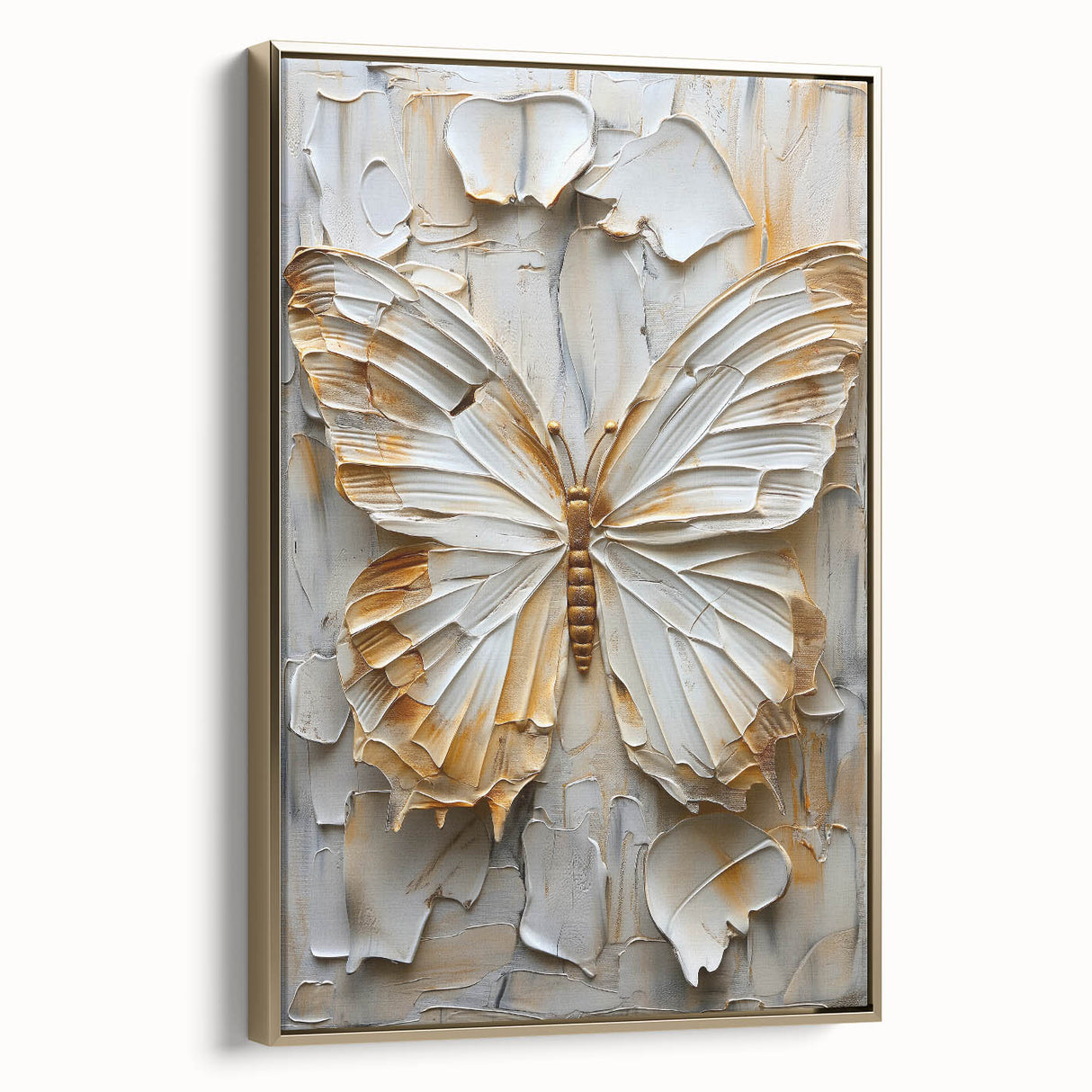 Framed abstract figurative wall art in gold tones, showcasing a modern design with elegant lines and shapes, perfect for contemporary home decor.