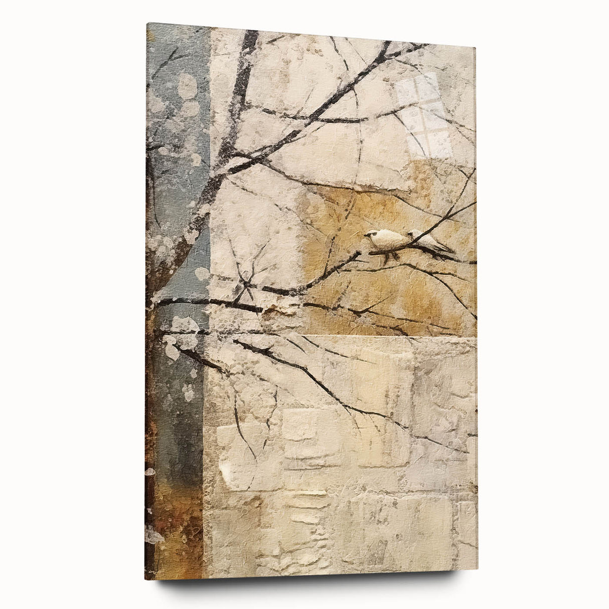 Abstract floral wall art displayed in a sleek acrylic glass frame, showcasing vibrant colors and intricate designs, ideal for modern home decor. The side view highlights the artwork's depth and clarity, emphasizing its artistic appeal.