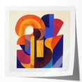 Abstract geometric wall art print showcasing vibrant colors and sharp angles, displayed in a glossy finish. Ideal for modern home decor and artistic spaces.