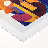 Abstract geometric rolled canvas artwork showcasing vibrant colors and intricate patterns, elegantly packaged in a protective cardboard tube for easy display and storage.