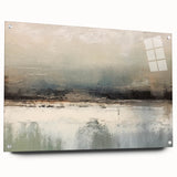 Abstract landscape wall art displayed in a sleek acrylic glass frame, showcasing vibrant colors and intricate details, perfect for modern home decor with stylish pins holding it in place.