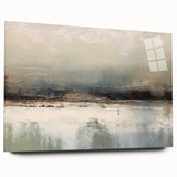 Abstract landscape wall art in acrylic glass, showcasing vibrant colors and fluid shapes, viewed from the side, highlighting its sleek modern design and artistic depth. Perfect for contemporary home decor.