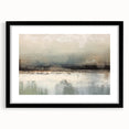 Abstract landscape wall art framed in black with a white mat, showcasing vibrant colors and a serene design, perfect for modern home decor accents.