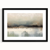 Abstract landscape wall art framed in black with a white mat, showcasing vibrant colors and a serene design, perfect for modern home decor accents.