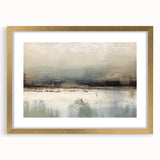 Abstract landscape wall art framed in gold with a white mat, showcasing vibrant colors and fluid shapes, perfect for modern home decor.