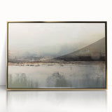 Framed abstract landscape wall art featuring gold accents, ideal for modern decor. This piece adds elegance and sophistication to any room setting.