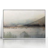 Framed abstract landscape wall art in white acrylic, showcasing vibrant colors and flowing shapes, perfect for modern home decor and artistic expression.