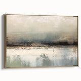 Framed abstract landscape wall art showcasing a gold and neutral color palette, elegantly displayed from a side view, perfect for modern home decor.