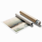 Abstract landscape wall art print showcasing vibrant hues of blue, orange, and yellow with a textured finish, designed to enhance modern decor in any space.