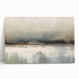 Abstract landscape wall art on stretched canvas, showcasing vibrant colors and fluid shapes, leaning against a neutral background, ideal for modern decor.