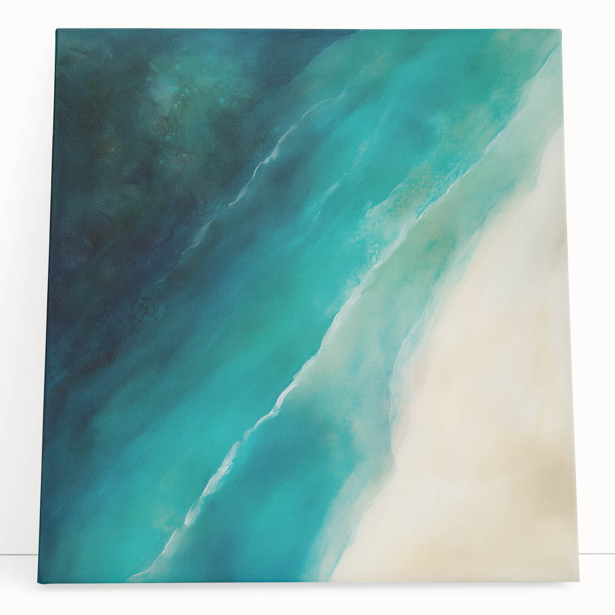 Colorful Abstract Wall Art – Coastal Drift in Turquoise & Sand