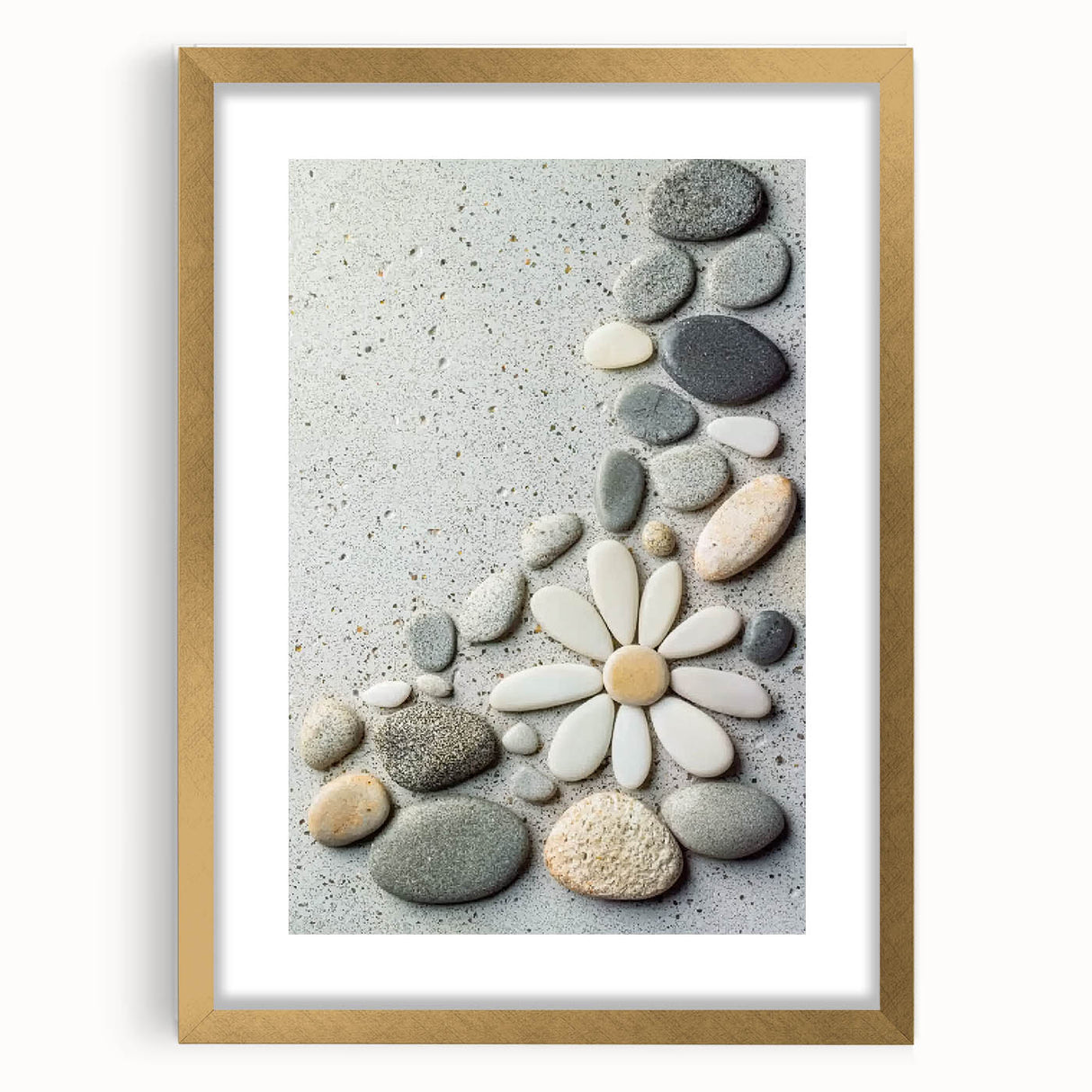 Framed landscape artwork showcasing a serene beach scene, elegantly matted with gold trim, perfect for enhancing coastal-themed interiors or beach house decor.